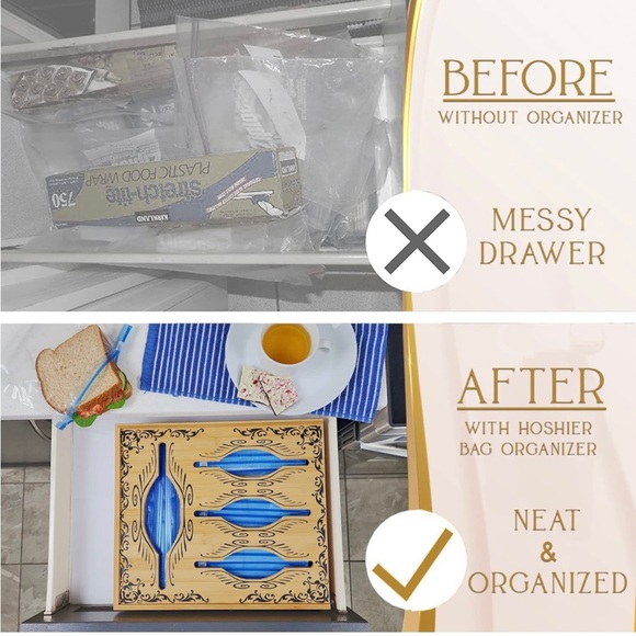 Ziplock Bag Storage Organizer for Drawer Wall Bamboo - Picture 2 of 9
